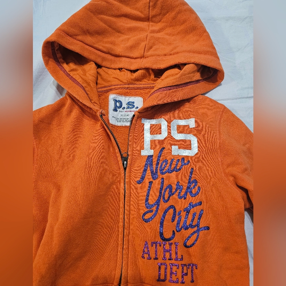Aeropostale Orange Zip-Up Hoodie Sweatshirt - Picture 3 of 5